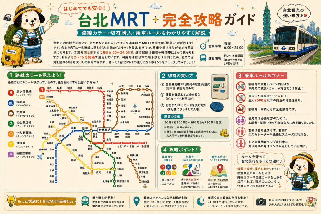 台北MRT完全攻略ガイド｜路線カラー・切符購入・乗車ルールをわかりやすく解説